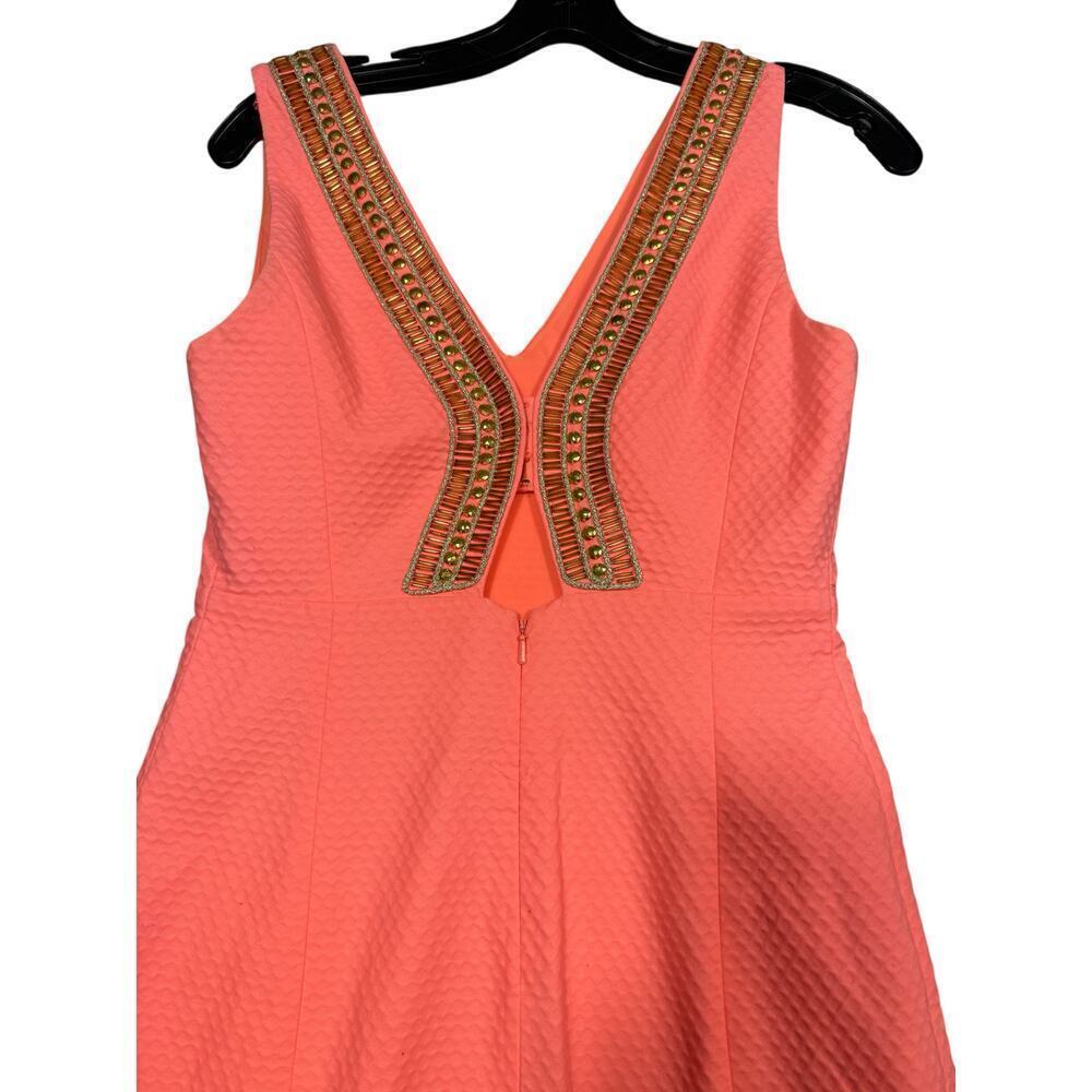 Lilly Pulitzer Eliot Shift Dress in Papaya Coral Beaded V-Neck Size 0 - Picture 7 of 8
